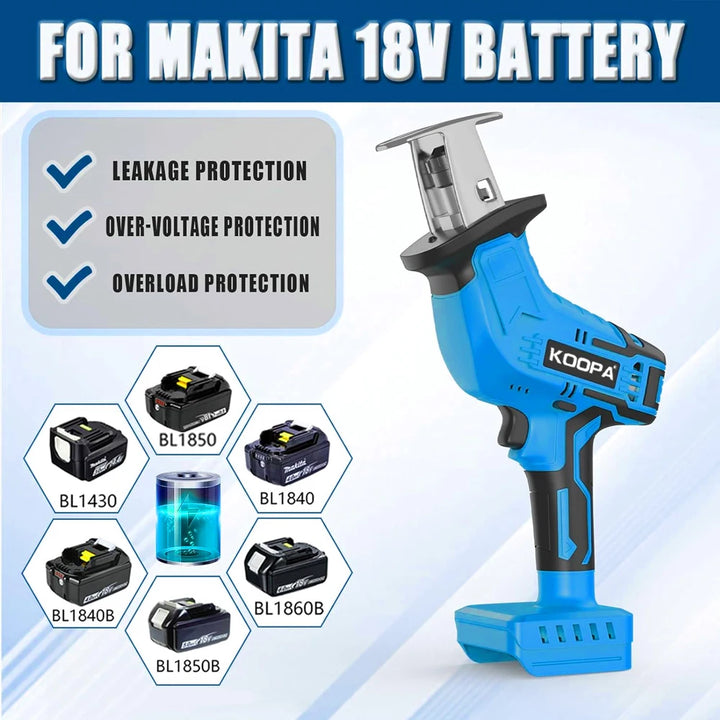 Koopa Cordless High Speed Cutting Reciprocating Saw 21V 1.5Ah Battery for Wood/Metal/PVC Cuting (Compatible with Makita Battery)