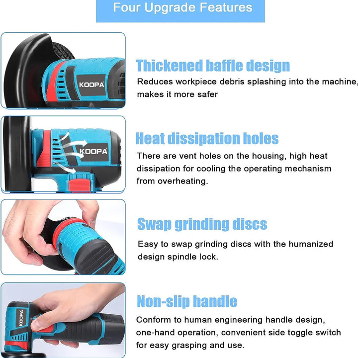 Koopa Tool Angle Grinder 19500rpm Mini Grinders Power Tools Handheld Portable Electric Grinder Machine with 5 Cutting Disc