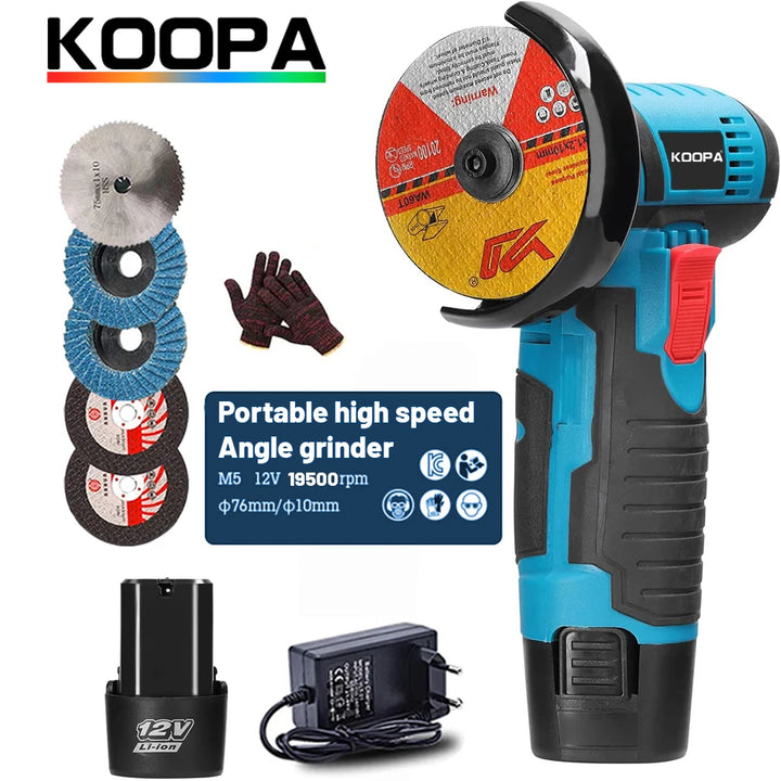 Koopa Tool Angle Grinder 19500rpm Mini Grinders Power Tools Handheld Portable Electric Grinder Machine with 5 Cutting Disc