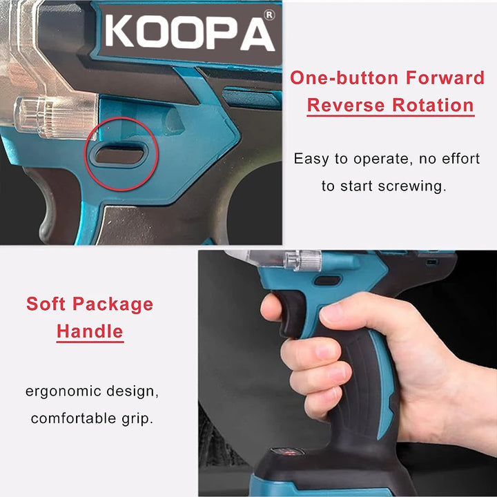 Koopa Tool Electric Wrench 18/21V Rechargeable 1/2 Inch Handheld Brushless Impact Wrench Compact Set with 3 Sockets